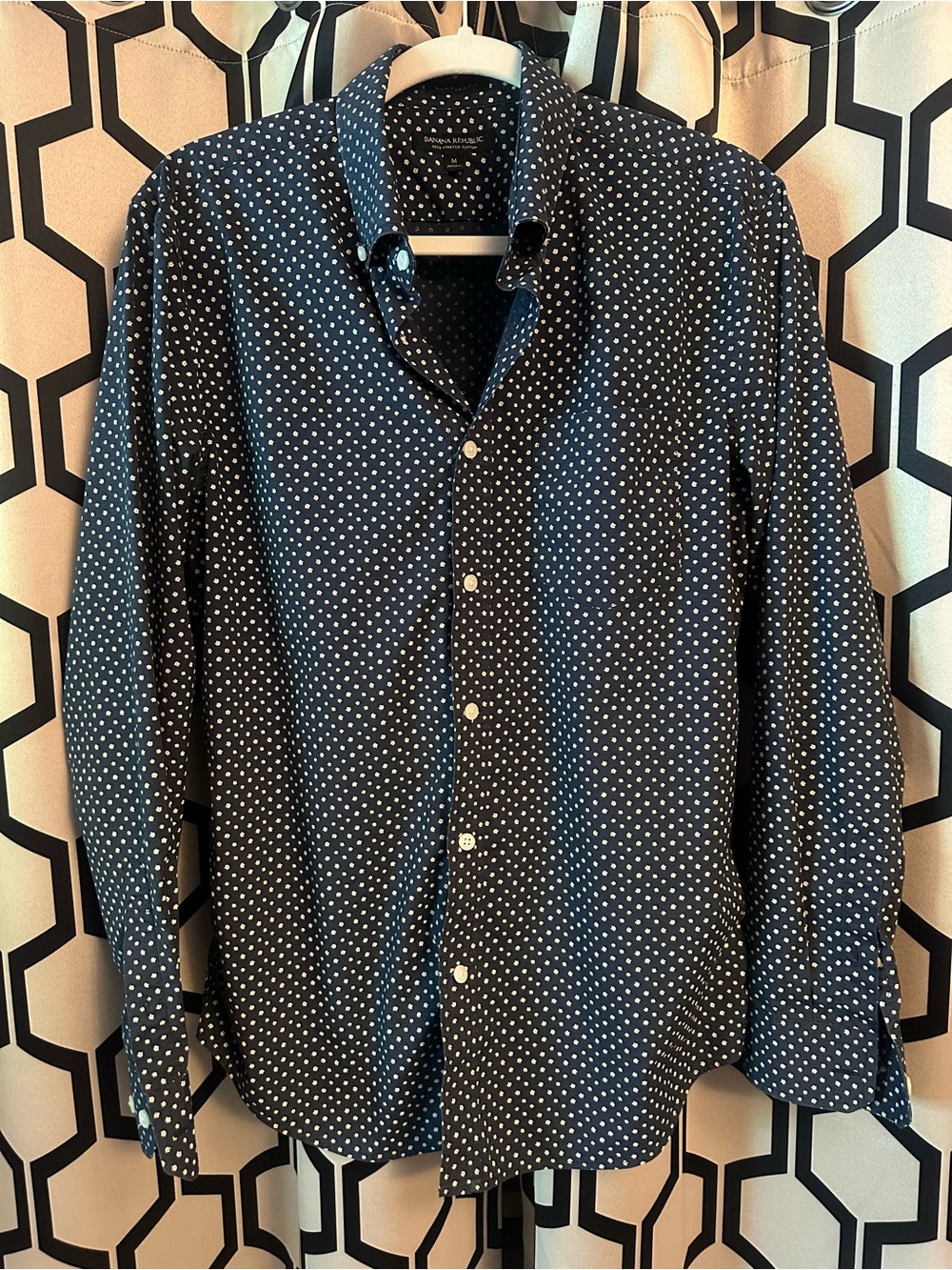 Banana Republic Navy Button-Down Shirt with White Polka Dots